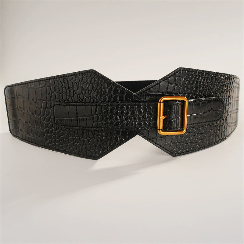 Elegant Croco-Texture Ultra-Wide Waist Belt