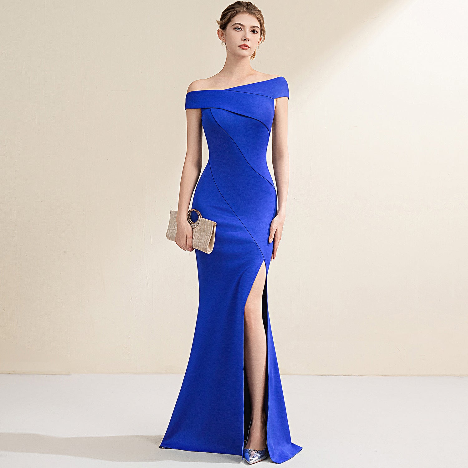 Red Wine Evening Turtle Neck Gown