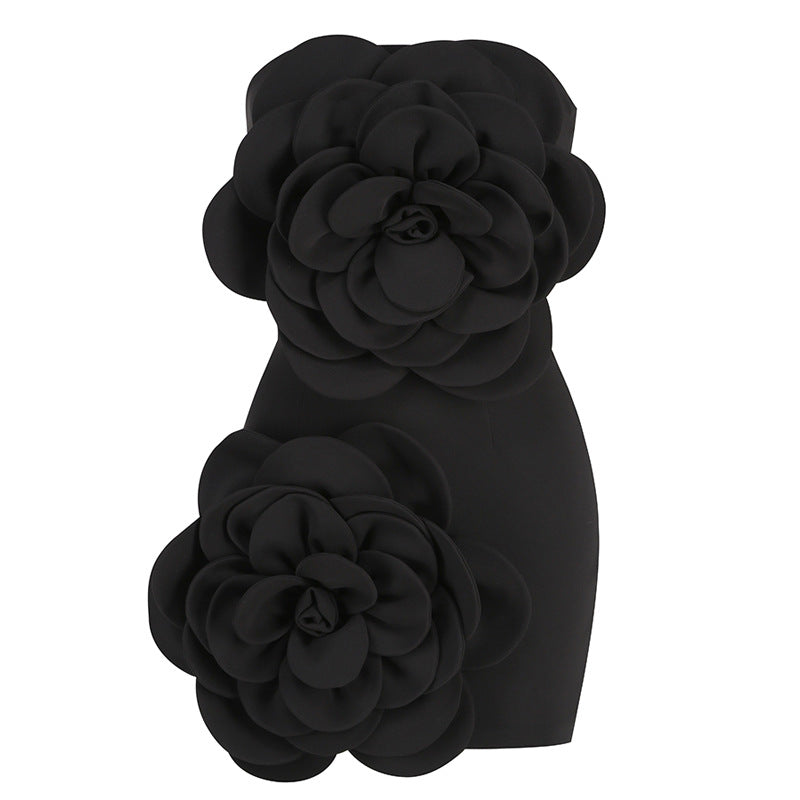 Sculpted Rose Petal Bandeau Mini Dress