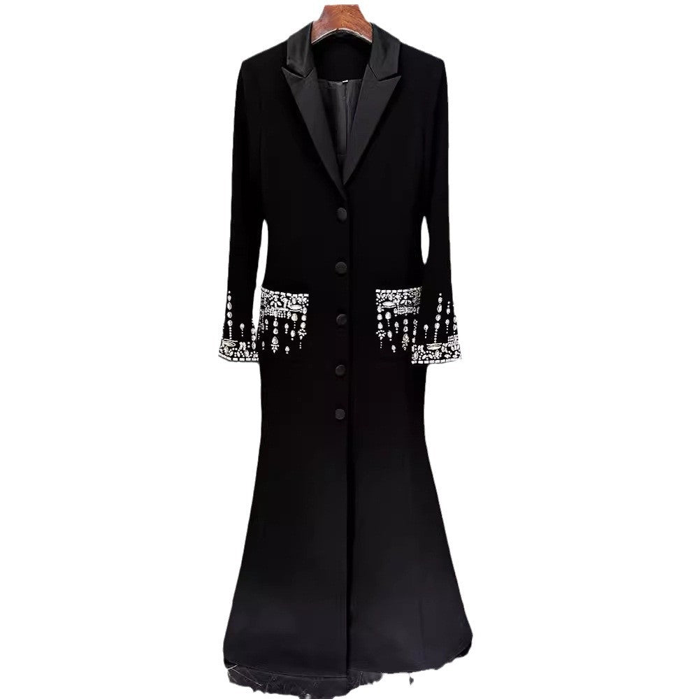 Crystal Beaded Tuxedo-Collar Mermaid Gown