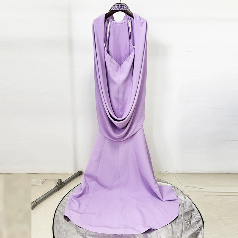 Amethyst Crest Embellished Shoulder Sculpted Gown