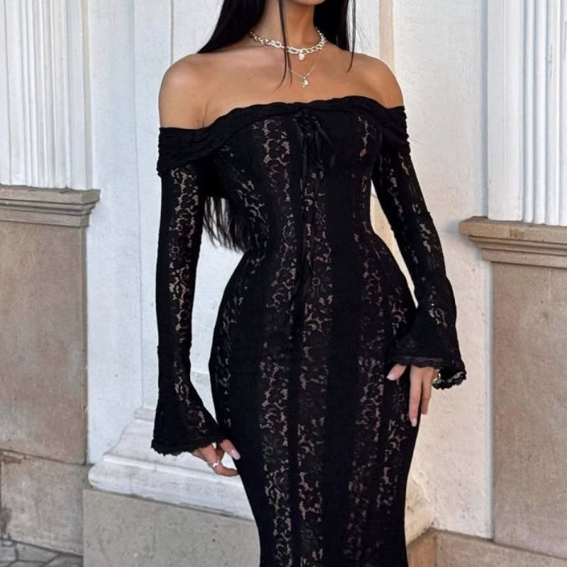 Ivory Lace Bell-Sleeve Siren Gown