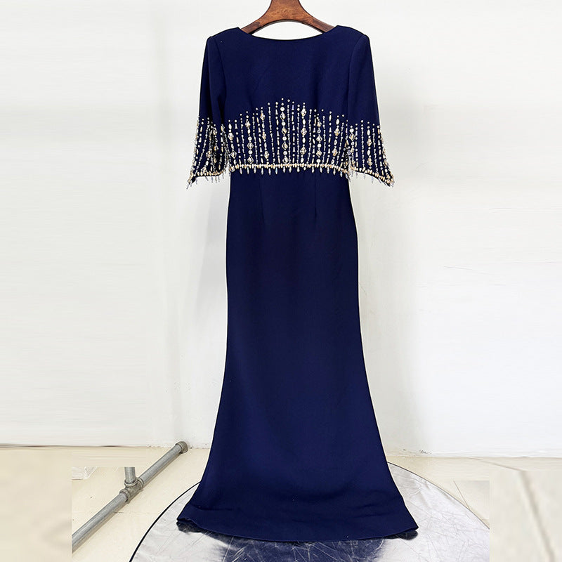 Royal Twilight Jewel-Cascade Sleeve Dress