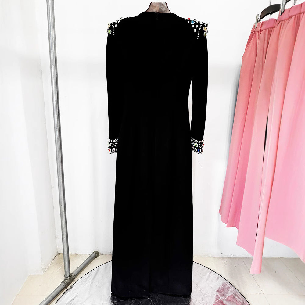 Square Neck Dress with Jeweled Accents