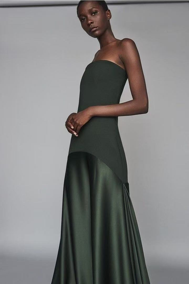 Serena Satin Strapless Hourglass Maxi Gown