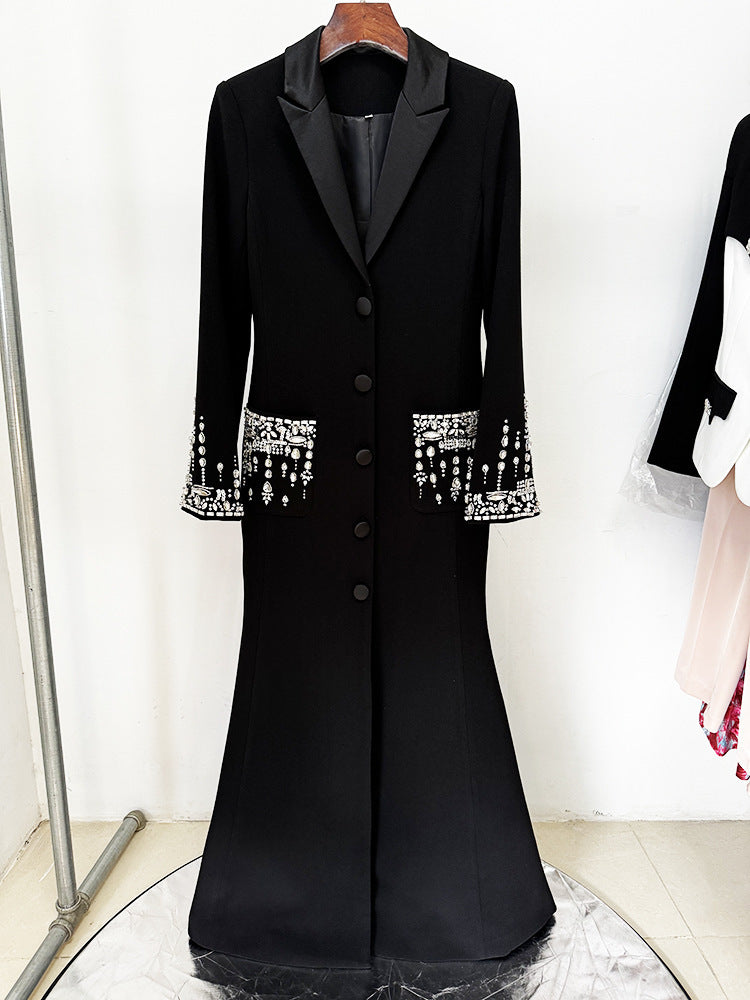 Crystal Beaded Tuxedo-Collar Mermaid Gown