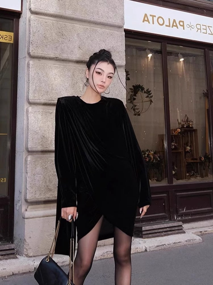 Corinne Velvet Cascade Dress