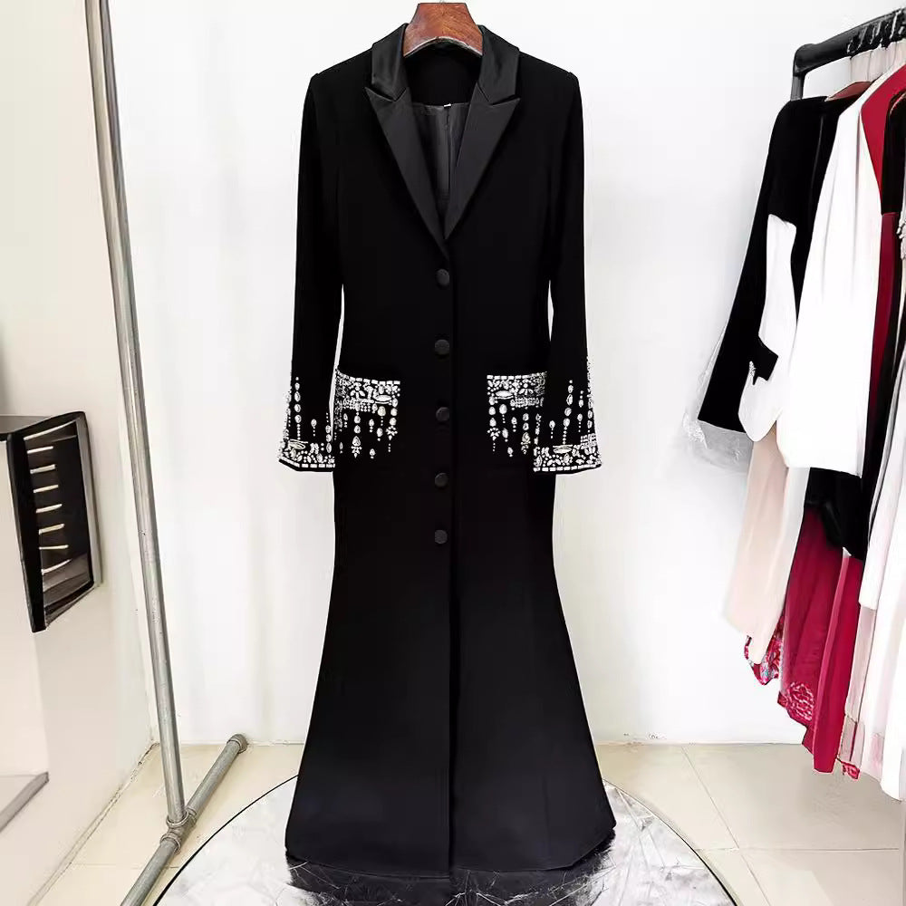 Crystal Beaded Tuxedo-Collar Mermaid Gown