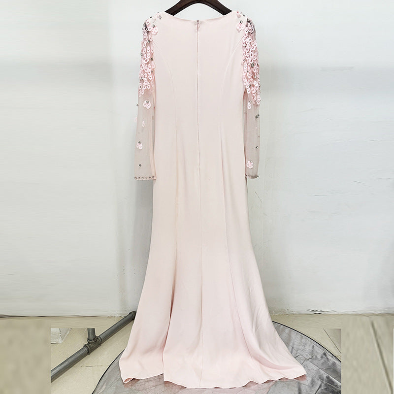 Ethereal Navy Bloom Mesh and Sequin Gown