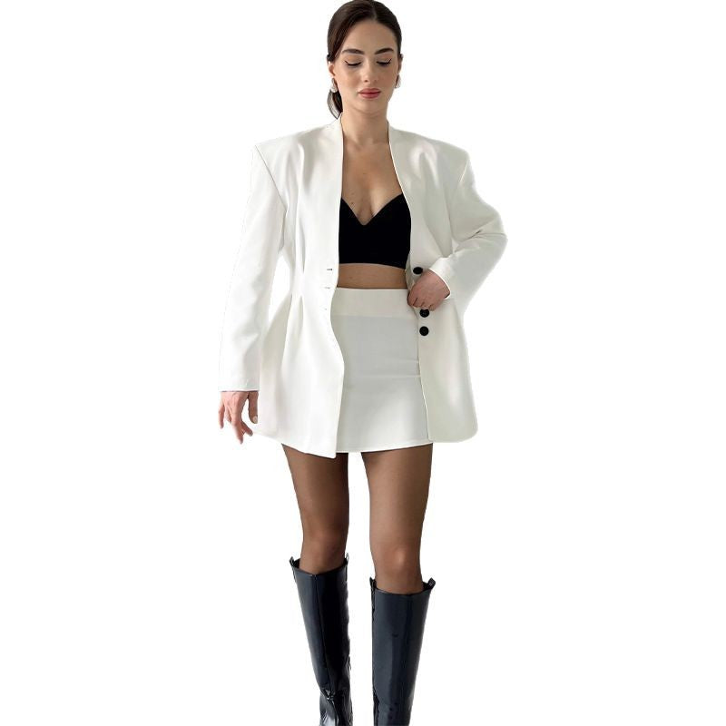 Elegant Long-Sleeve Button-Front Blazer Mini Dress