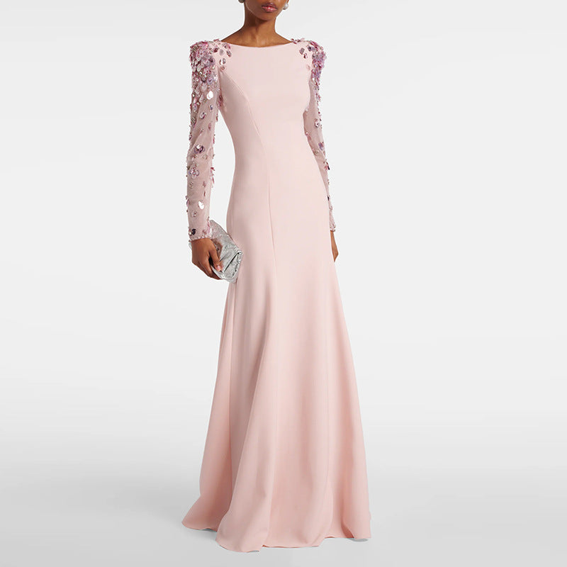Ethereal Navy Bloom Mesh and Sequin Gown