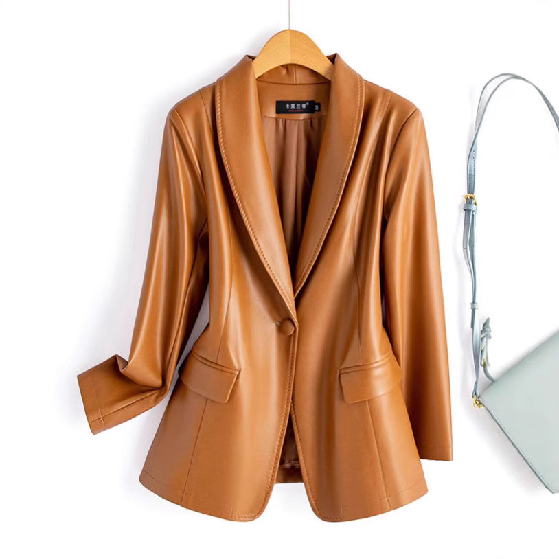 Slim-Fit Tailored Faux Leather Suit Jacket