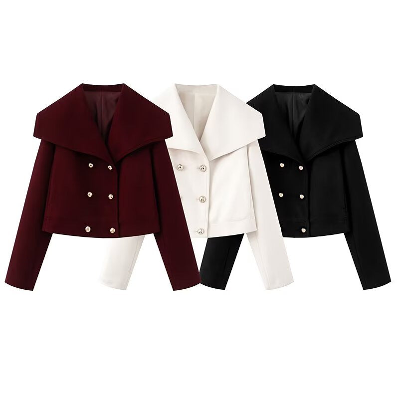Statement Collar Cropped Jacket with Signature Buttons