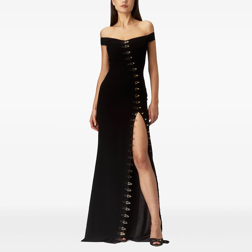 Seraphina Off-Shoulder Metal-Hook Mermaid Evening Gown