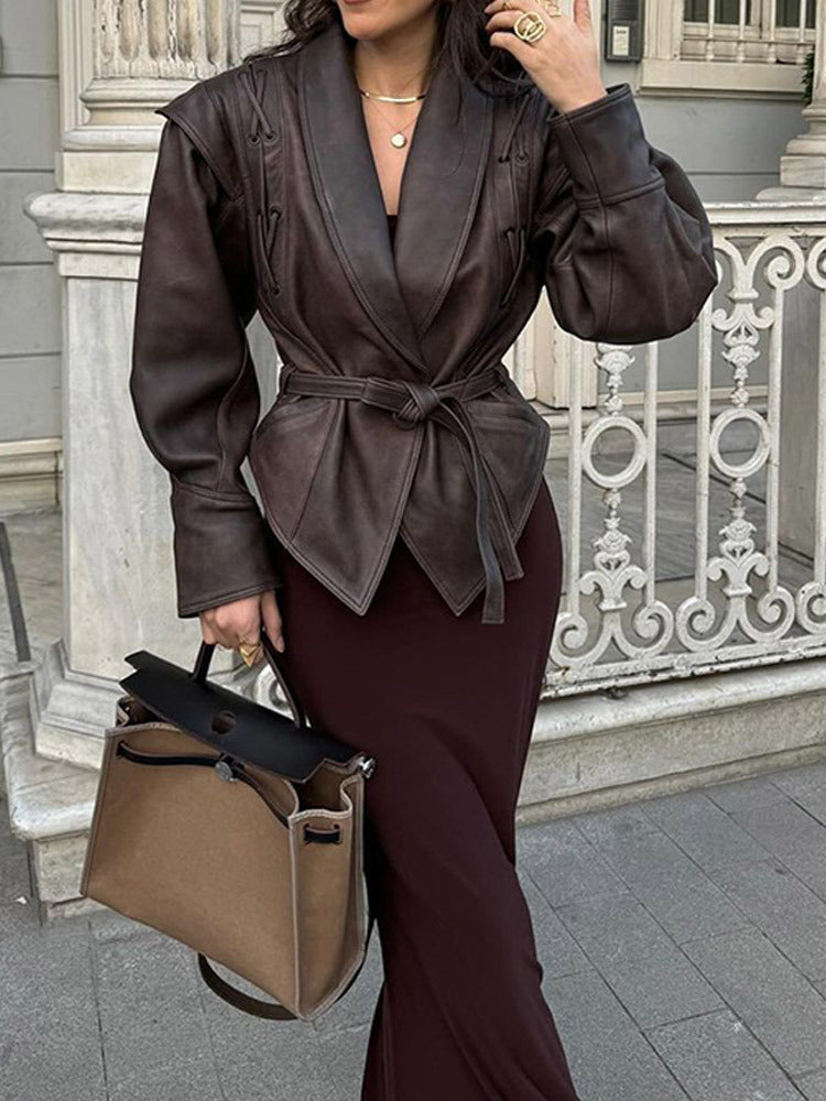 Elegant Cinched-Waist Jacket with Draped Lapels