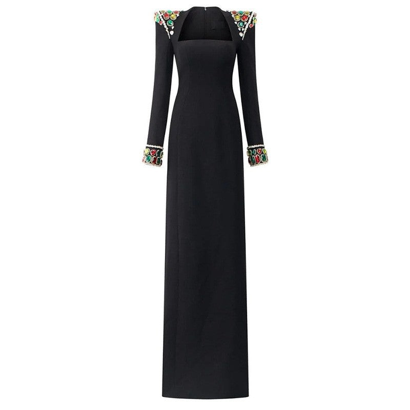 Square Neck Dress with Jeweled Accents