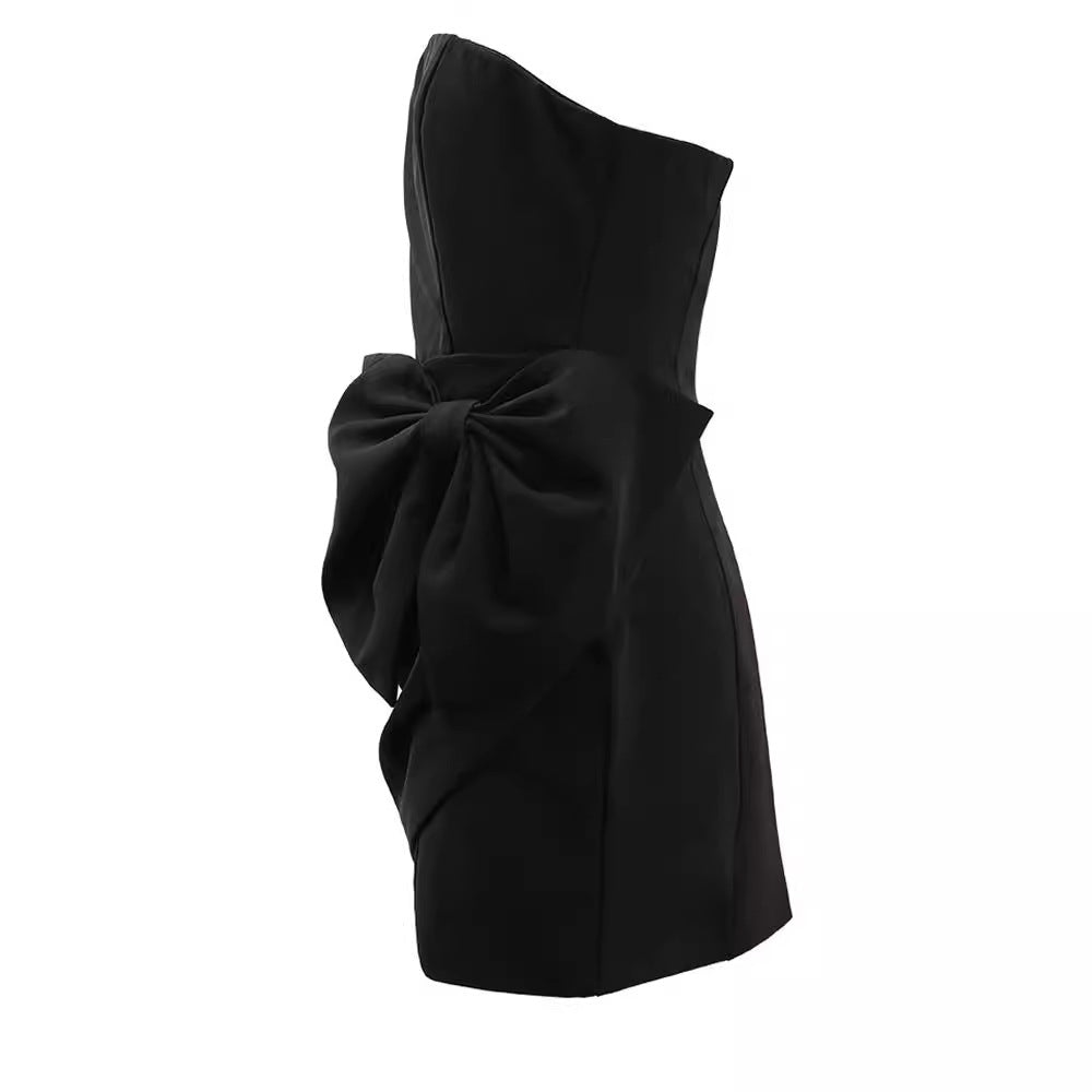 Black Strapless Mini Dress with Oversized Bow
