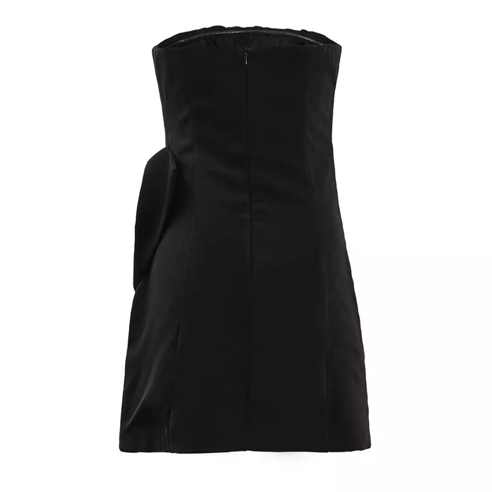 Black Strapless Mini Dress with Oversized Bow