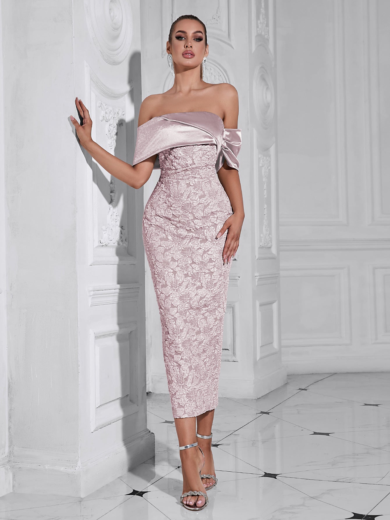 Elara Sculpted Bloom Midi Dress