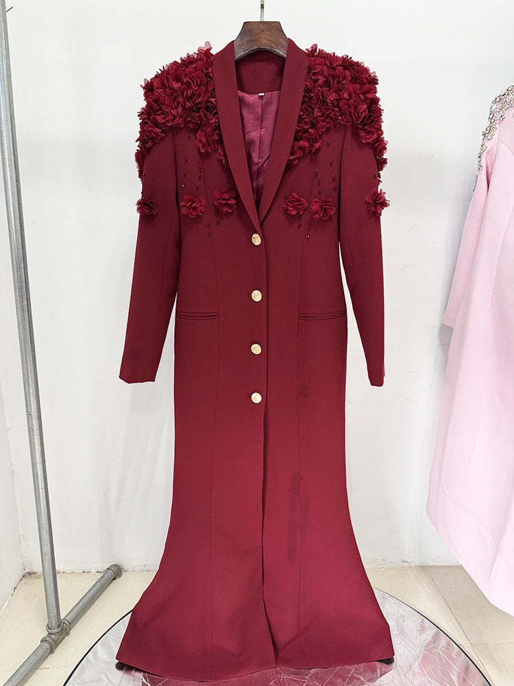 Elegant Floral Appliqué Longline Blazer Dress