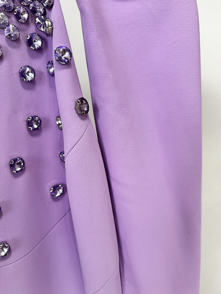 Embellished Halterneck Gown with Draped Cape