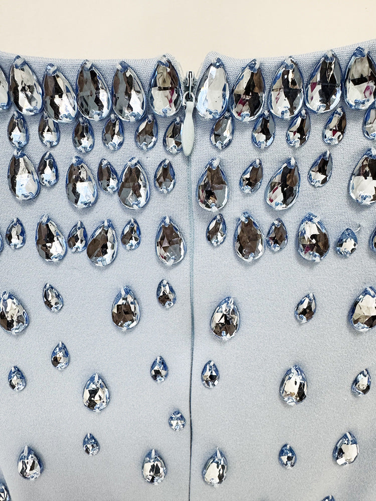 Azure Dewdrop Embellished Column Gown