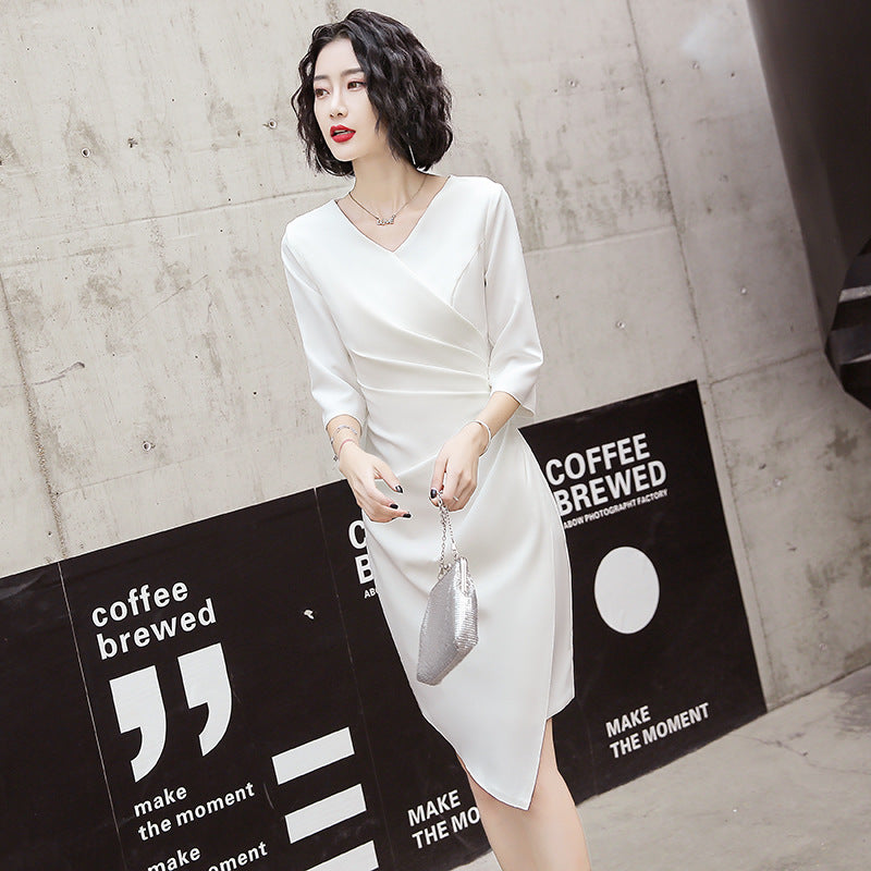 White Wrap Satin Midi Dress