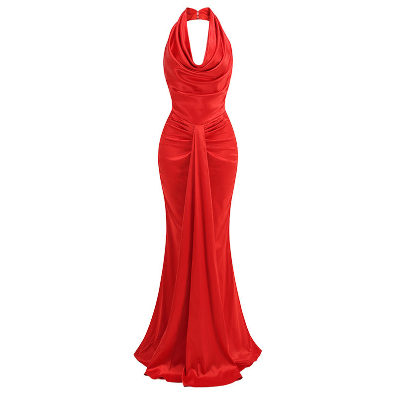Lucienne Drape Cowl Neck Halter Gown