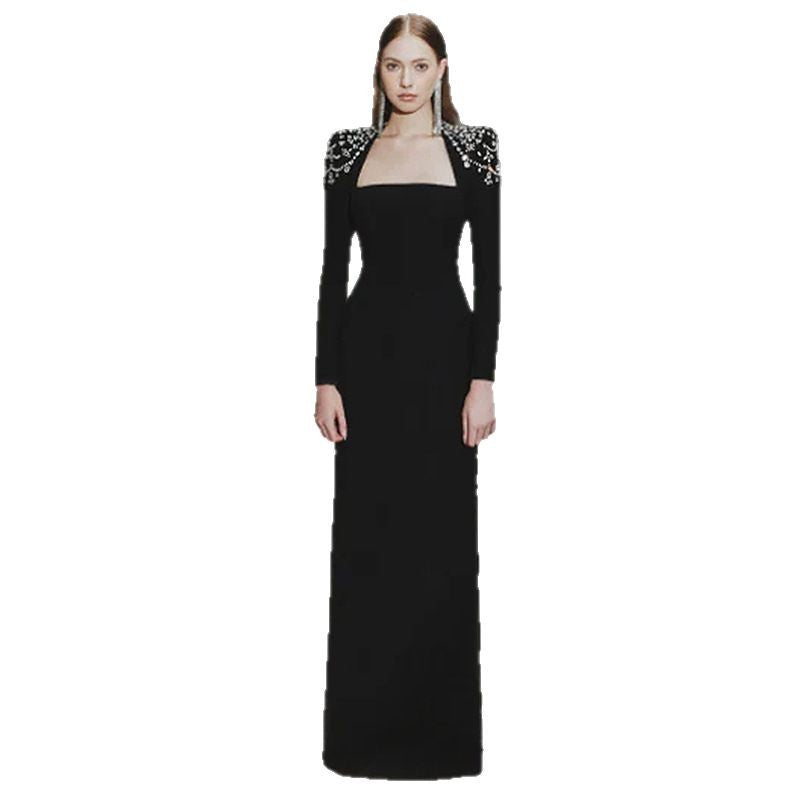 Noir Authority Structured Square Neck Dress
