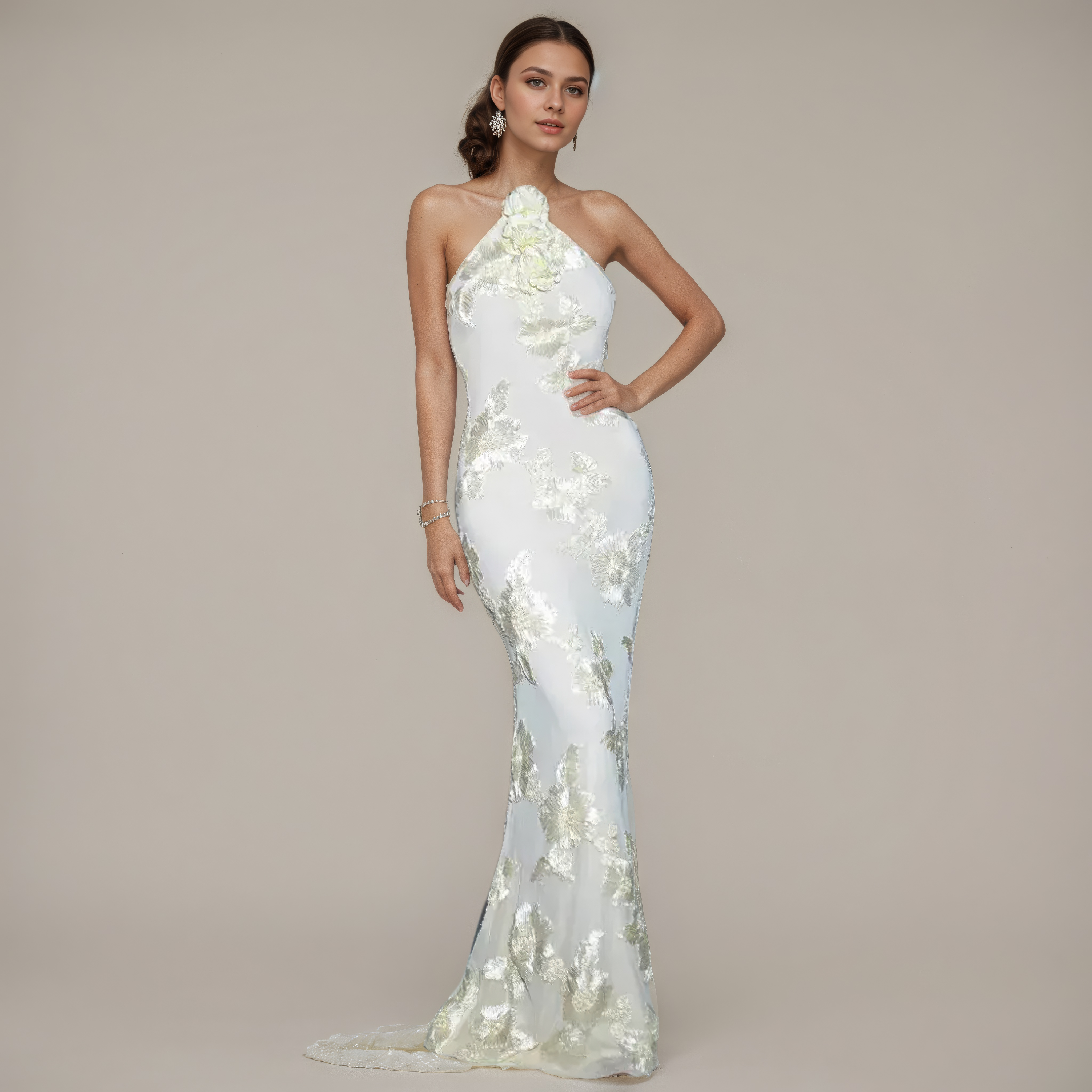 RosetteHalo Embroidered Halterneck Gown