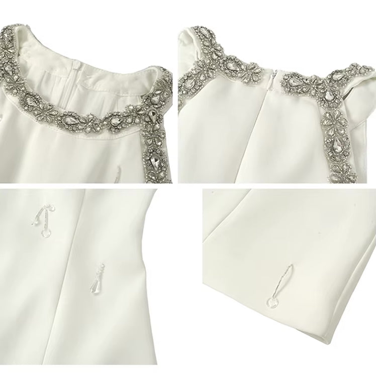 Gilded Halo Sleek Embellished Ivory Mini Dress