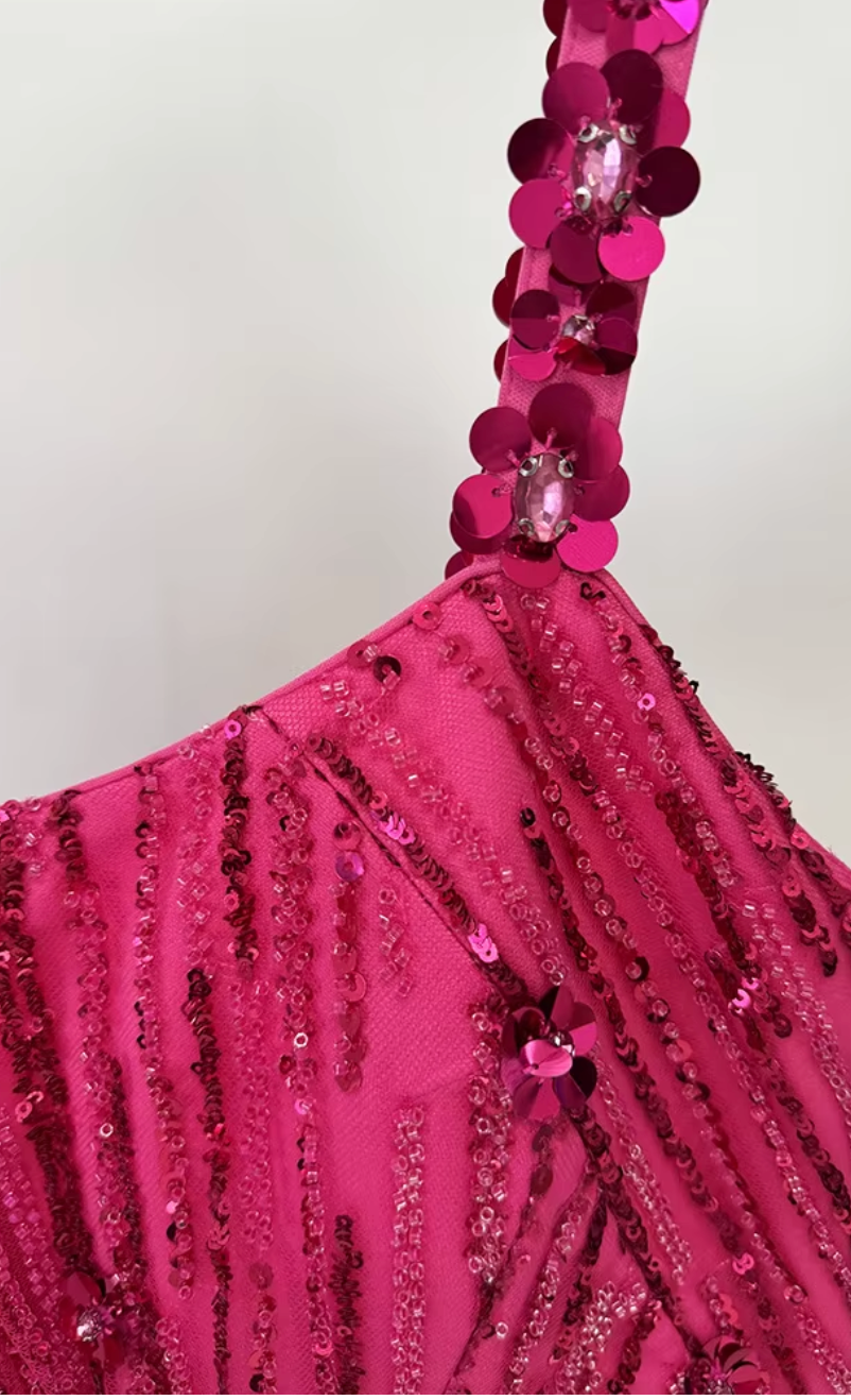 Fuchsia Radiance Sequin Beaded Mesh Gown