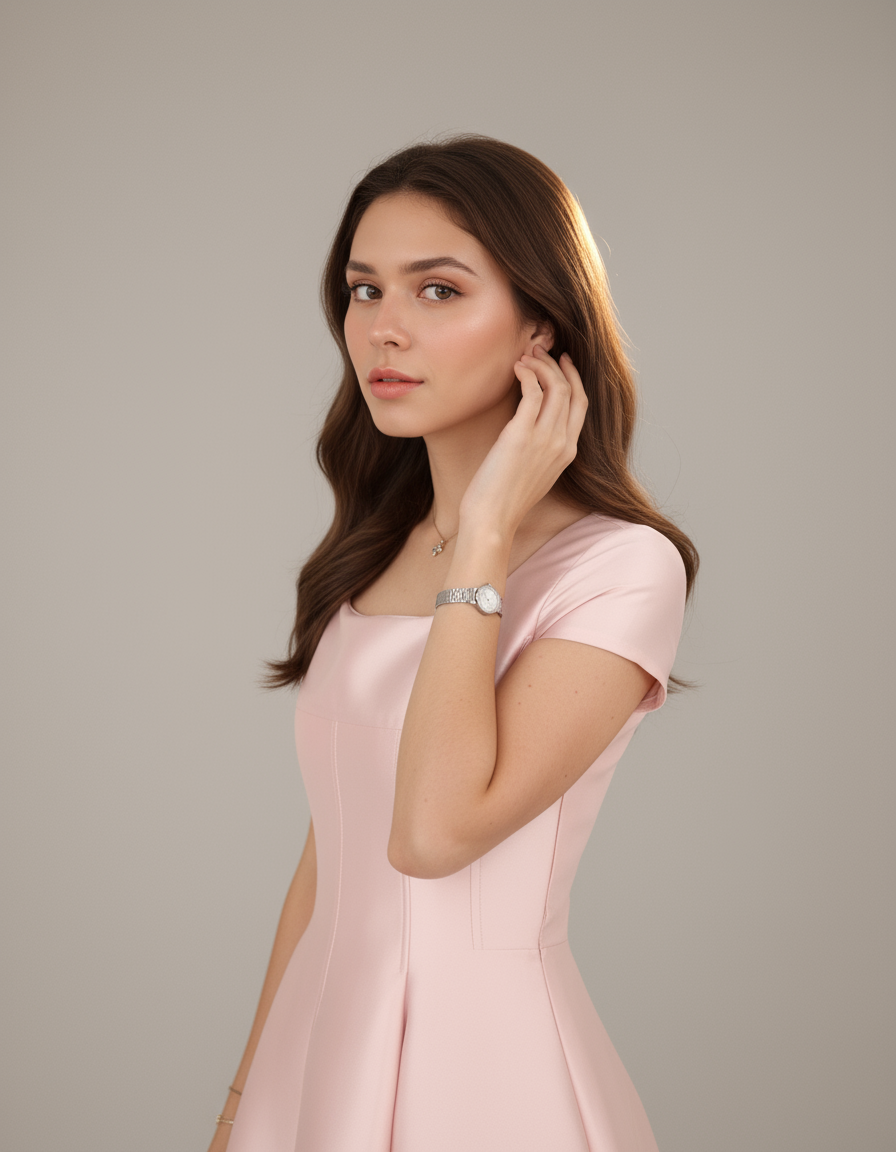 Lumière Bloom High-Waist Midi Dress
