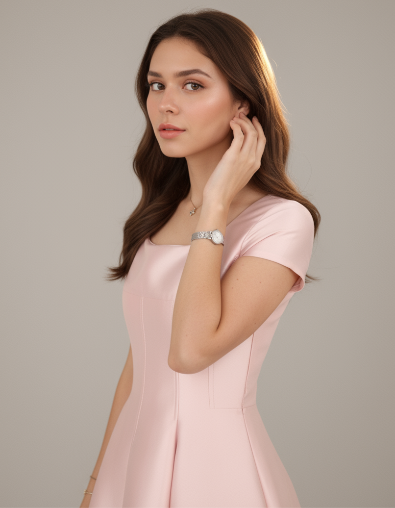 Lumière Bloom High-Waist Midi Dress