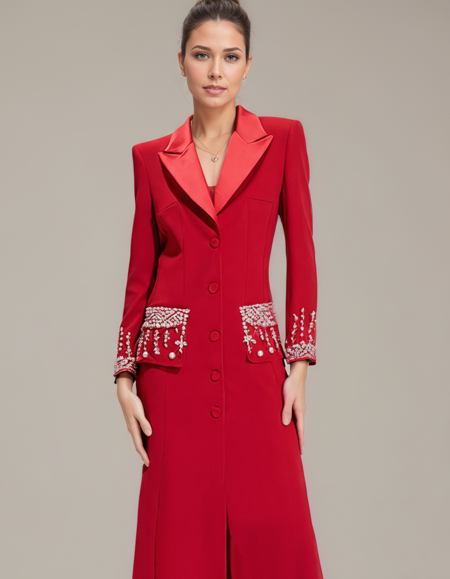 Embellished Suit-Collar Mermaid Formal Dress