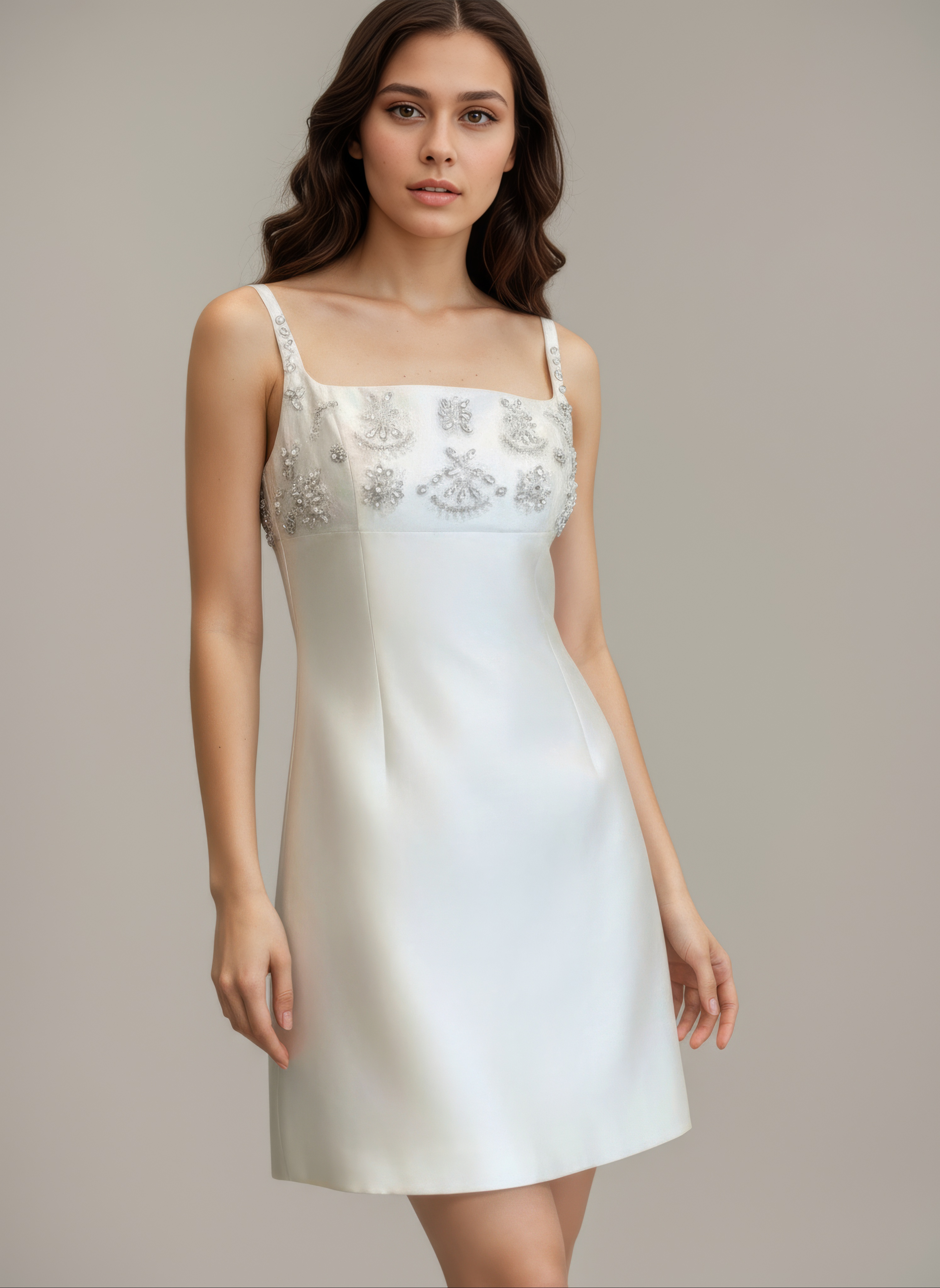 Ivory Crystal Charm Mini Dress