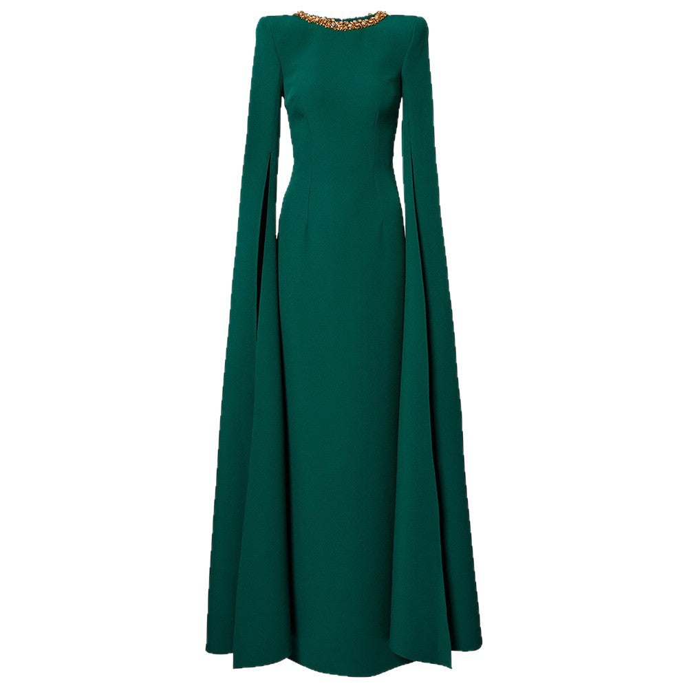 Beaded Crystal Cap Sleeve Evening Gown — styled look