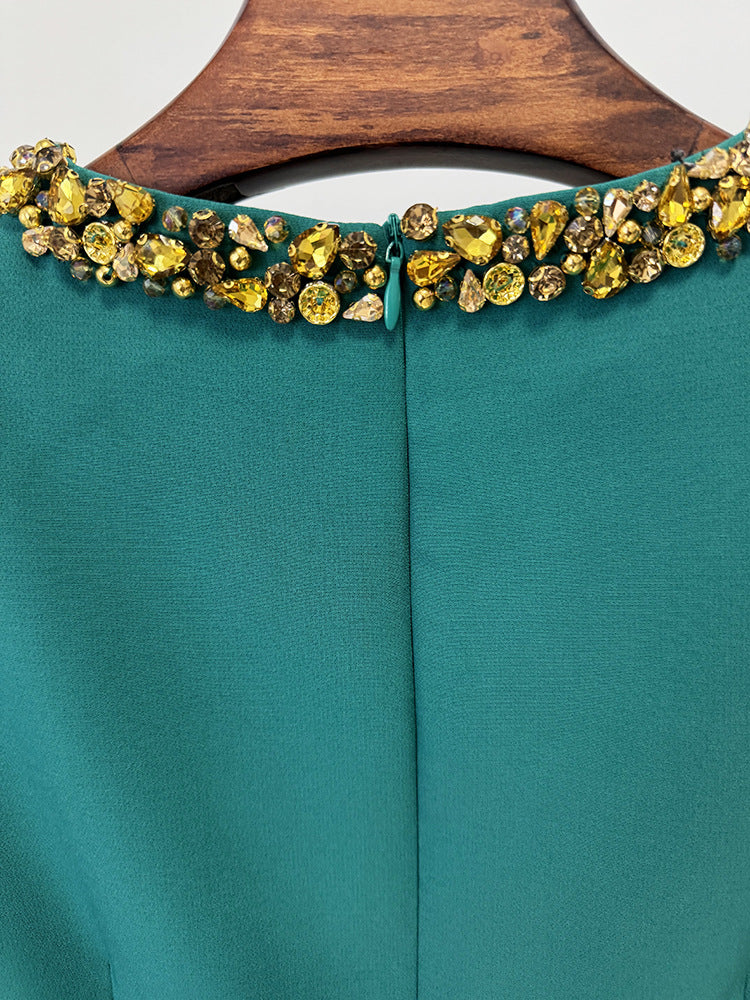 Beaded Crystal Cap Sleeve Evening Gown — close-up detail