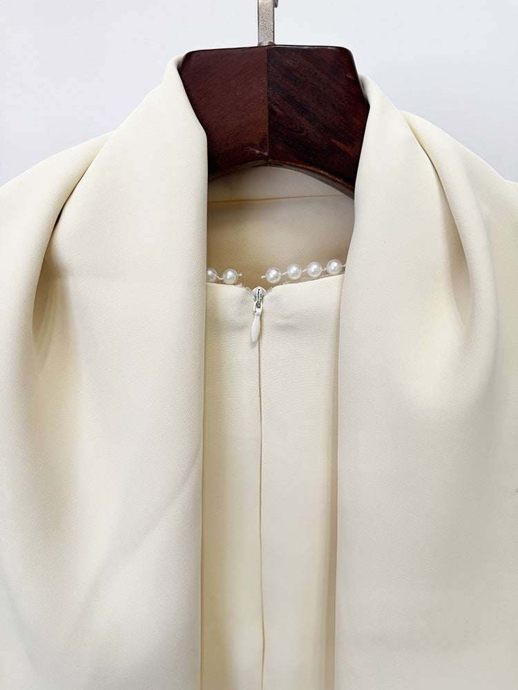 Beaded Flared Sleeve Cape Evening Gown — fabric and detail