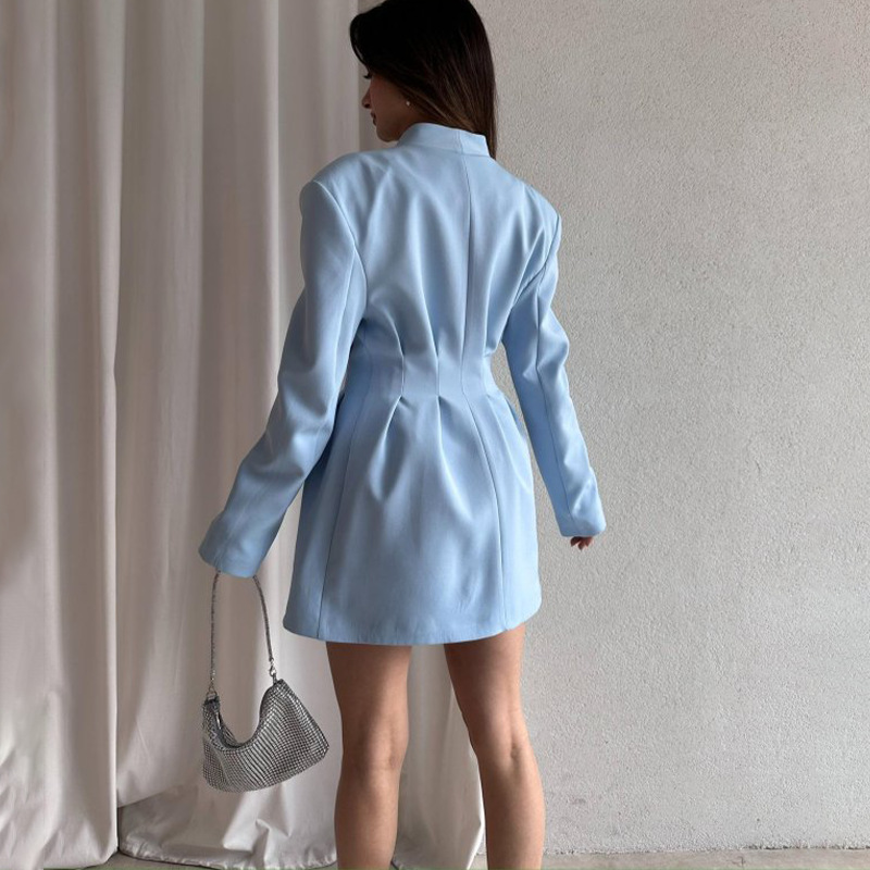 Elegant Long-Sleeve Button-Front Blazer Mini Dress
