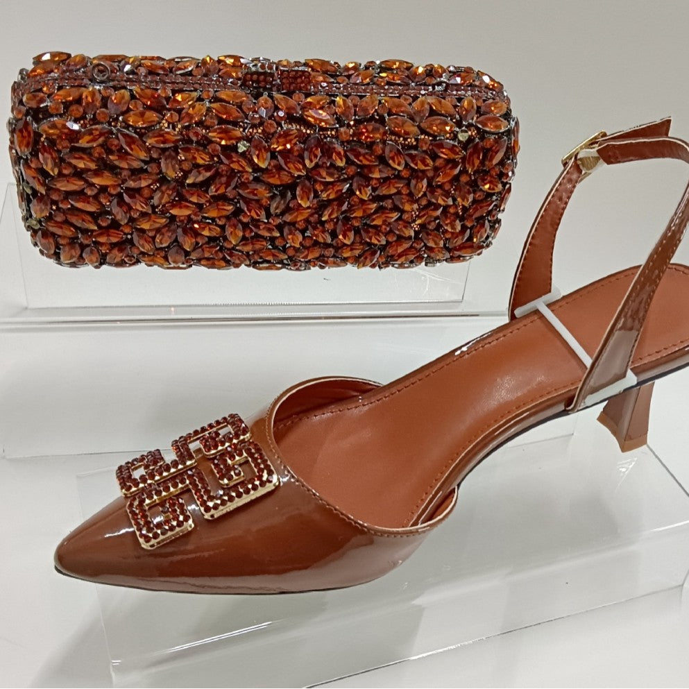 Buckle Detail Pointed Toe Slingback Heels — front view