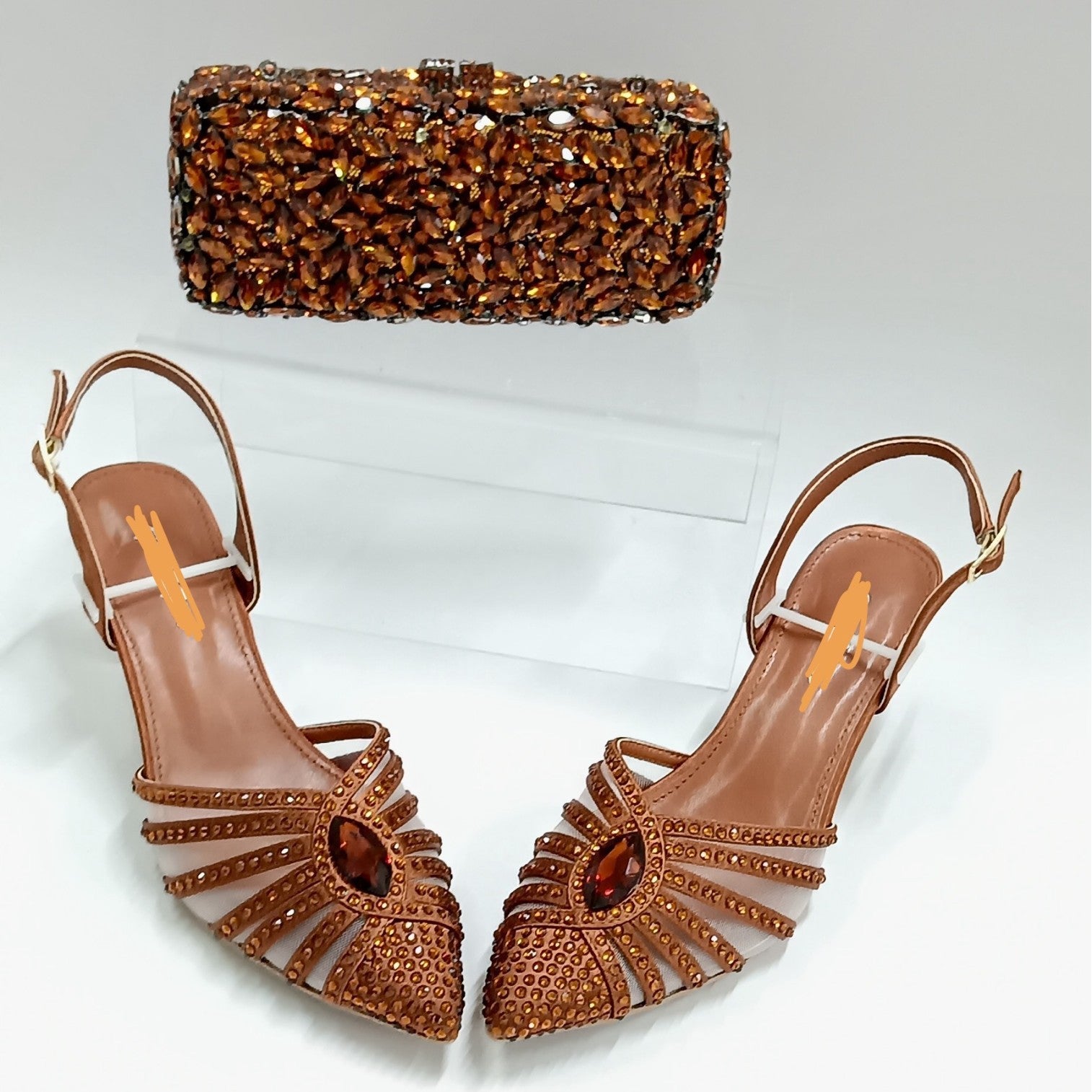 Buckle Detail Pointed Toe Slingback Heels — full length