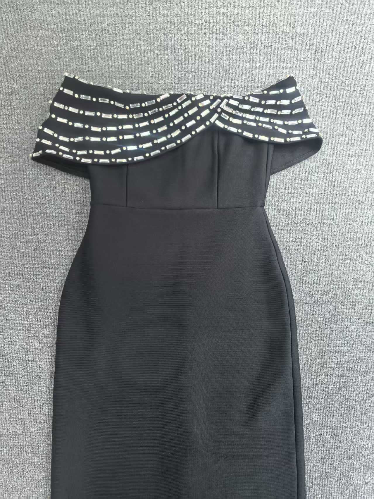 Camille Crystal Draped Slim Evening Gown — side view