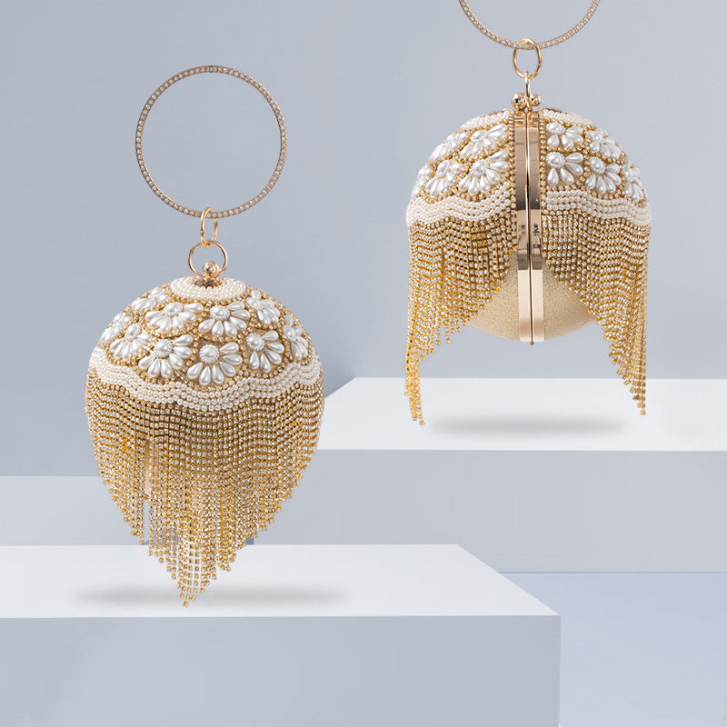 Cascading Tassel Spherical Evening Bag — front view