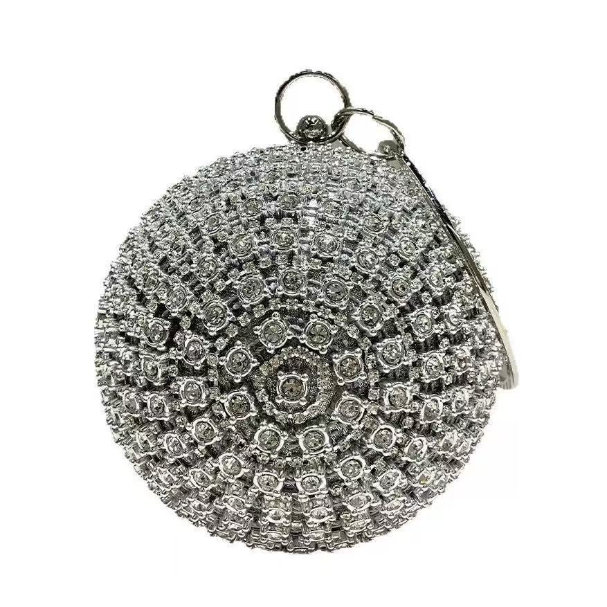Cascading Tassel Spherical Evening Bag — neckline detail