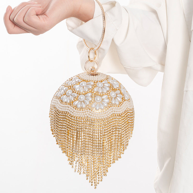Cascading Tassel Spherical Evening Bag — full length