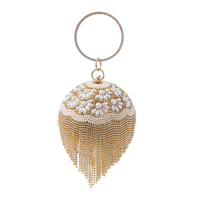 Cascading Tassel Spherical Evening Bag — close-up detail