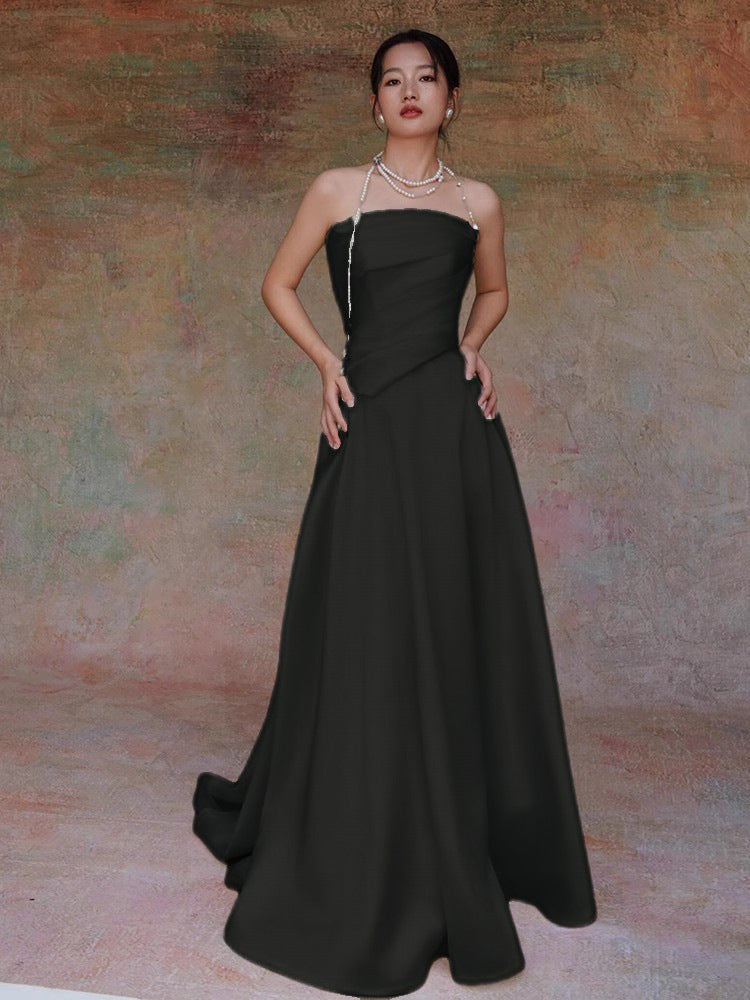 Cinzia White Satin Strapless Draped A-Line Gown - photo 7 | Orabella