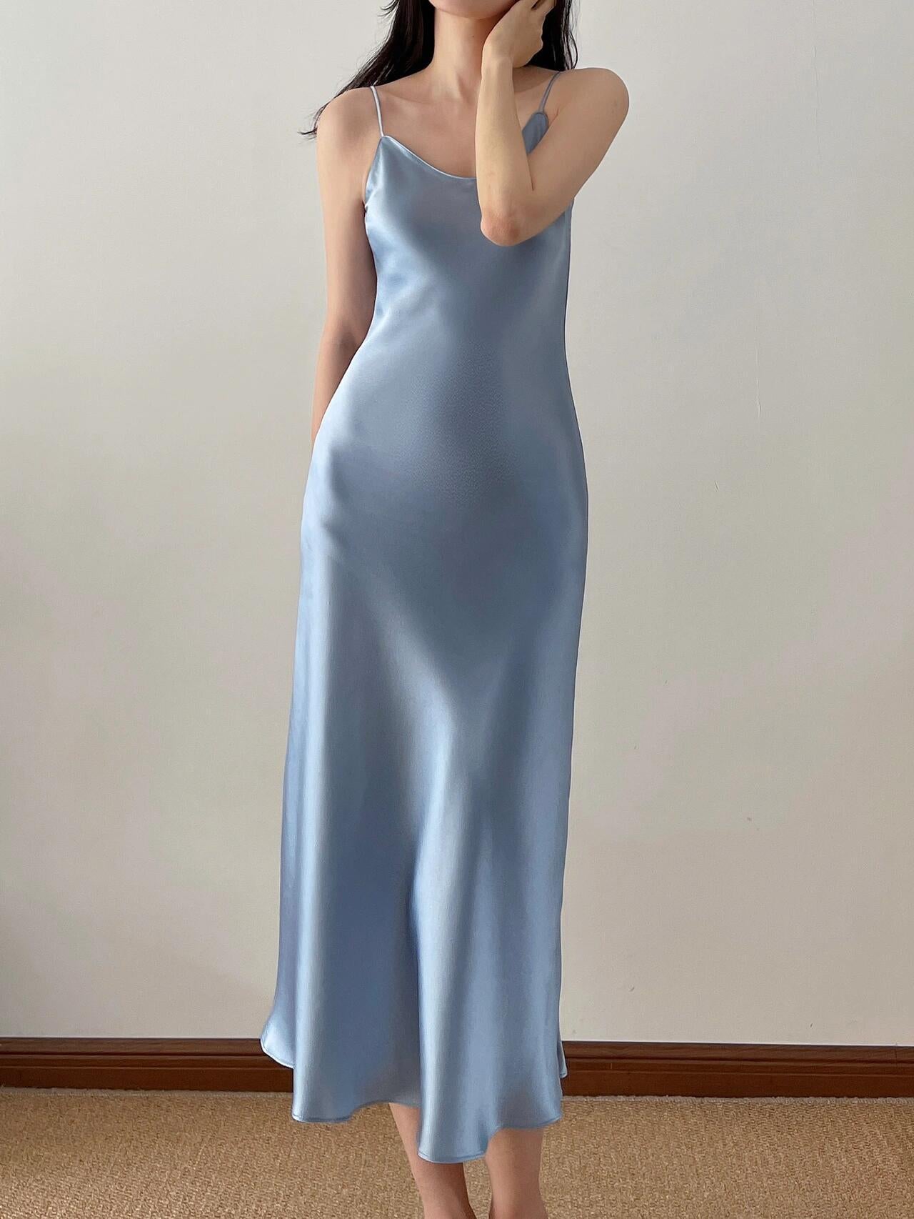 Clara Oblique-Cut Acetate Satin Slip Dress — neckline detail