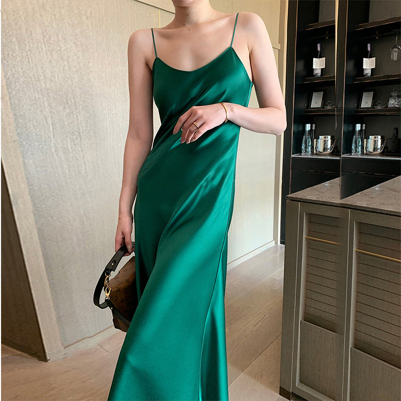 Clara Oblique-Cut Acetate Satin Slip Dress — model wearing